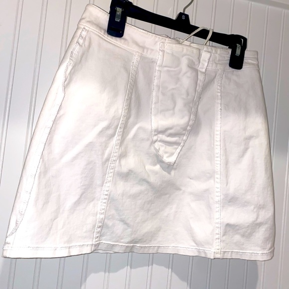 White Mini Denim Lace up Front Zip Back Skirt - Picture 8 of 9